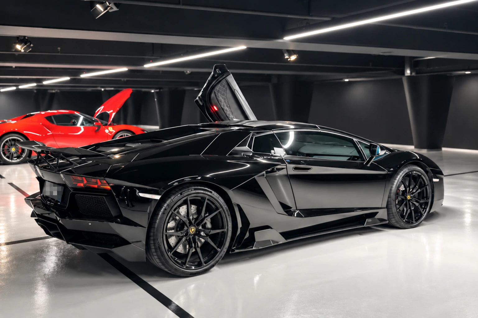 Aventador LP700-4 Roadster – Heck-Dreiviertel · Kennzeichentext vollständig verpixelt