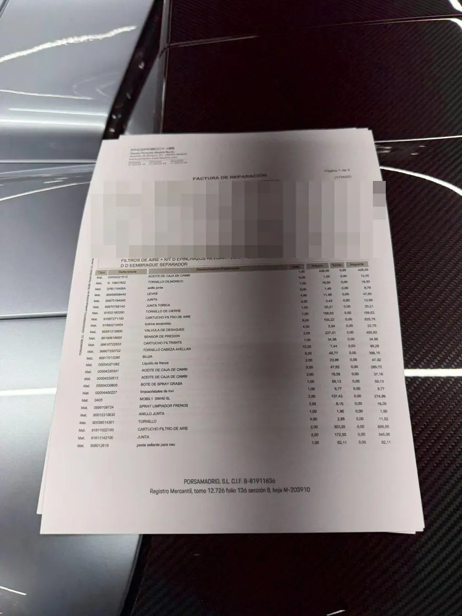 918 Spyder · Weissach Package – Anonymisierte historische Rechnung · Modellbezeichnung 918 Spyder Weissach Package