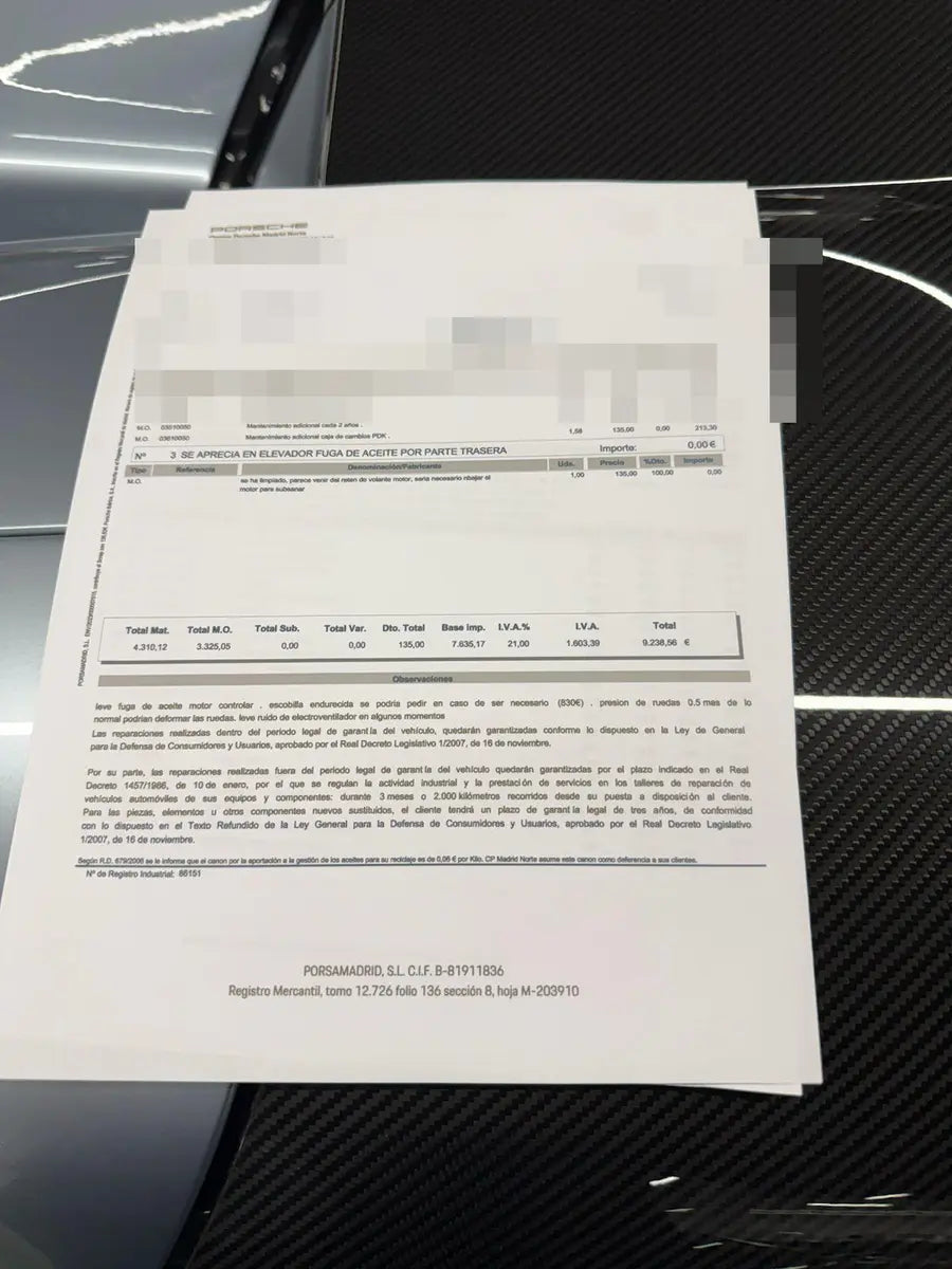 918 Spyder · Weissach Package – Anonymisierte Folgerechnung mit Wartungspositionen