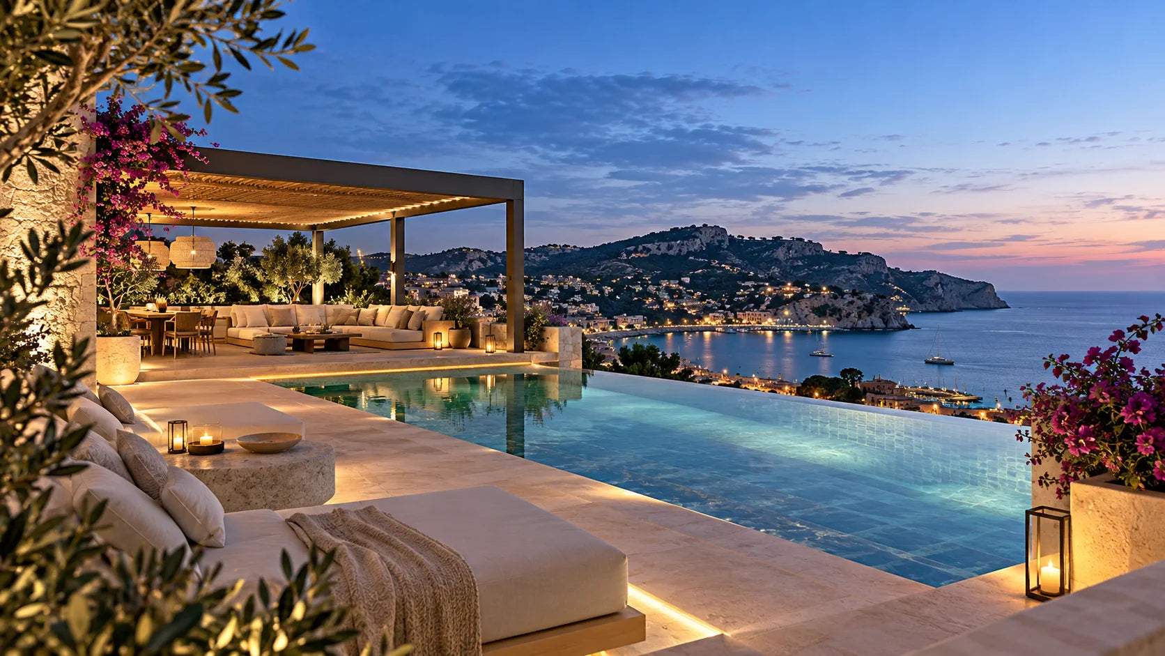 Konzeptvisualisierung einer Penthouse-Dachterrasse mit Infinity-Pool auf Mallorca