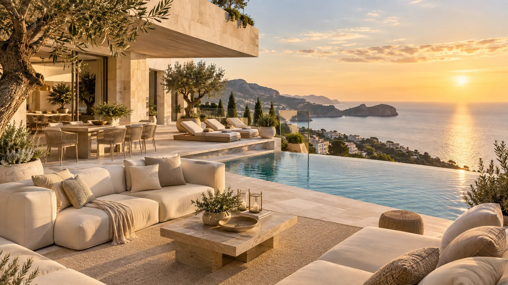 Konzeptvisualisierung einer Penthouse-Terrasse auf Mallorca mit Meerblick