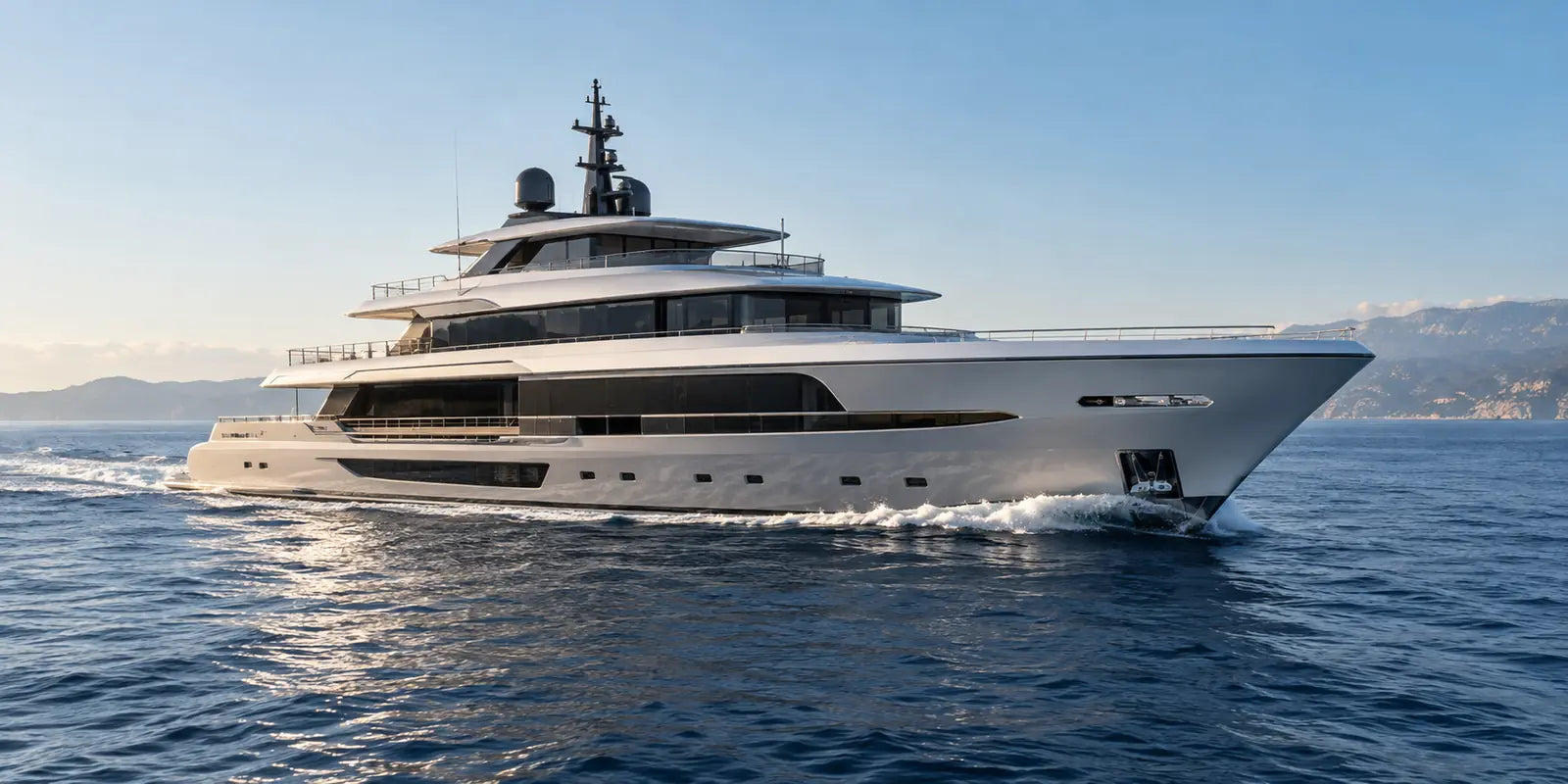 Konzeptvisualisierung einer modernen Superyacht auf dem Mittelmeer